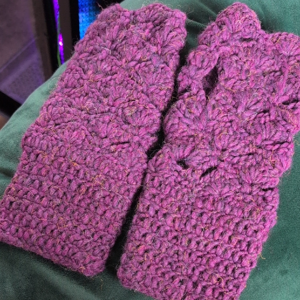 Dark Purple Crochet Fingerless Gloves